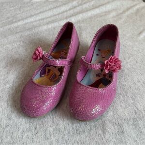 Girls Pink Disney Princess Sparkle Mary Jane Shoes with Floral Accent (11)